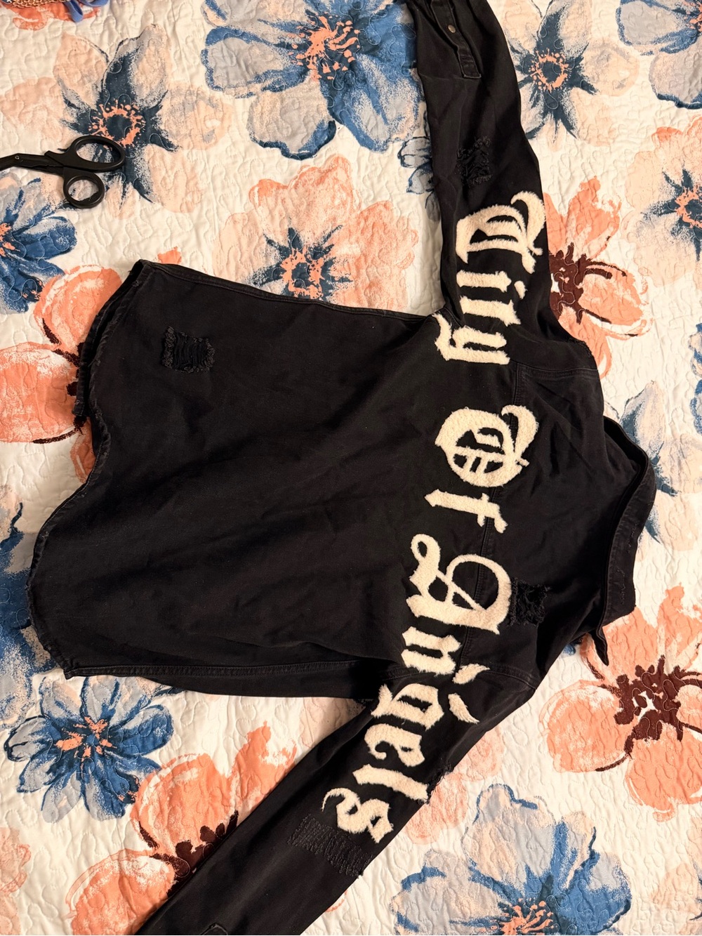 Black Distressed City of Angels Jean jacket by Trio